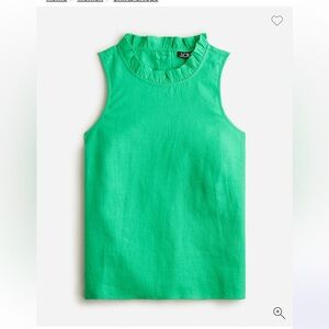 J. Crew Vibrant Green Fleur top in linen with ruffle neck